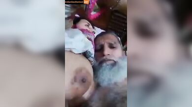 Muslim uncle plays with big boobs