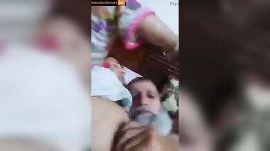 Muslim uncle plays with big boobs