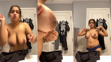 Punjabi hot bhabhi shows big boobs and hairy chut in nude dance selfie