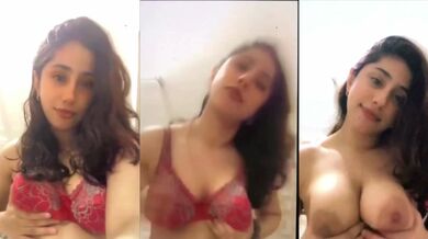 Sexy fiancée spitting on her boobs in xxx reel