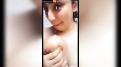 Sexy fiancée spitting on her boobs in xxx reel