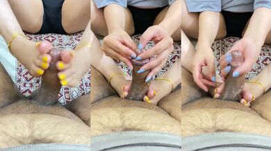 Desi wife giving hot feetjob to husband