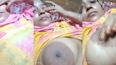 Lover gets to see housewife aunty’s tanker boobs live