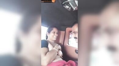 Mallu bhabhi boobs sucking with police uncle in car