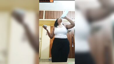 Homealone and bored housewife doing sexy stripping in video call