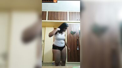 Homealone and bored housewife doing sexy stripping in video call