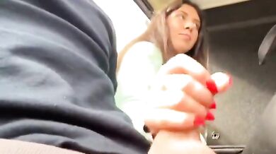 NRI girl stroking and sucking white dick in running bus