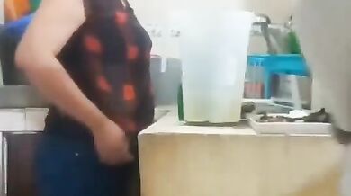 Indian milf aunty fucked by young nephew in the kitchen