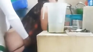 Indian milf aunty fucked by young nephew in the kitchen