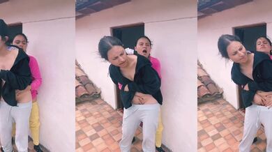 Desi lesbian cousins pussy rubbing on the terrace