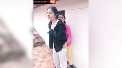 Desi lesbian cousins pussy rubbing on the terrace