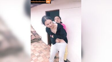 Desi lesbian cousins pussy rubbing on the terrace