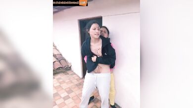 Desi lesbian cousins pussy rubbing on the terrace