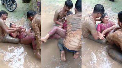 Bengali bhabhi touched everywhere while playing holi