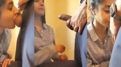 Cute face tamil girl sucks and licks balls of college professor