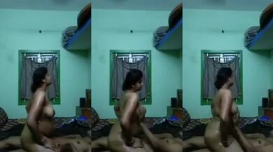 Lover aunty rides cock and gets boobs pressing