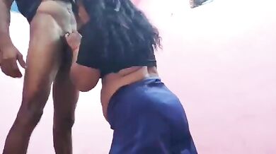 Tamil aunty giving balls licking blowjob to her young lover