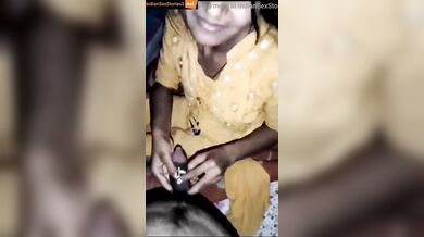 Young sister rolling condom on brother's dick