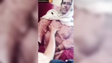 Pakistani mom boobs pressed by her son