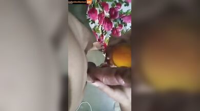 Aunty drinking orange juice from dickhead