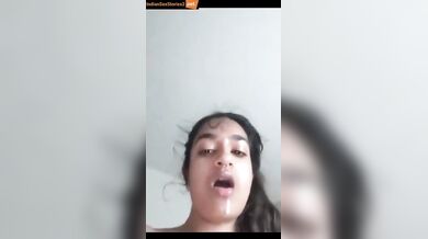 NRI girl’s brutal mouth fucking with cum eating
