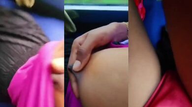 Mallu Bhabhi playing with boobs and pussy in sleeper bus