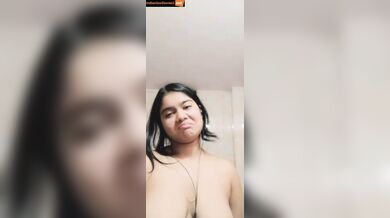 Chubby boobs girlfriend showing hairy pussy to lover