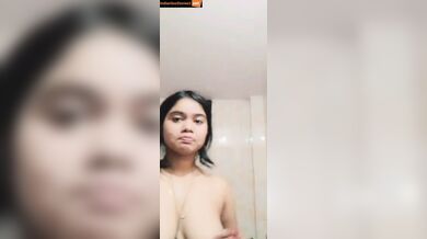 Chubby boobs girlfriend showing hairy pussy to lover