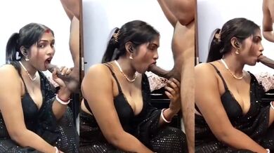 Scandalous Bhabhi sucks big cock and rubs the balls