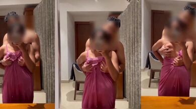 Friend's mom soft boobs pressing mirror selfie