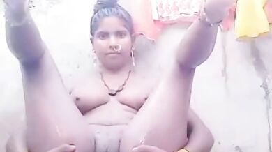 Pure dehati Bhabhi showing all holes in bathroom mms
