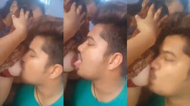 Hot housewife breastfed her young lover