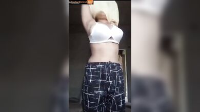 Young girlfriend showing big tanker boobs and clean shaved pussy